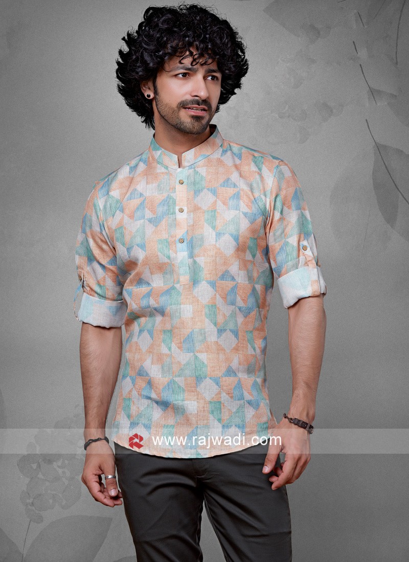 Designer Men's Multi Color Kurta In Cotton Silk