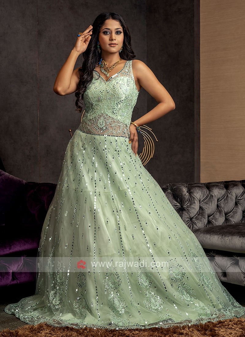 Designer Mirror Work Net Gown