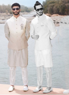 Designer Moccasin And White Shaded Color Nehru Jacket Set
