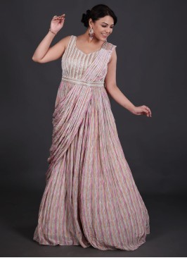 Designer Multi Color Crape Silk Gown