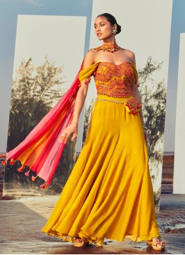 Designer Mustard Yellow Palazzo Choli and Dupatta