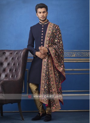 Designer navy blue and golden colour indo-western with dupatta
