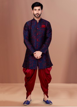 Designer Navy Blue Dhoti Style Indowestern Set