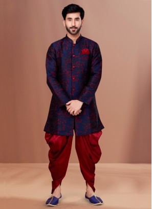 Designer Navy Blue Dhoti Style Indowestern Set