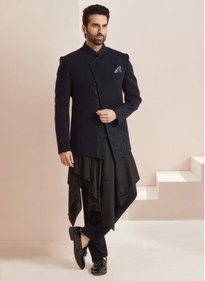 Designer Navy Blue Embroidered Indowestern Set