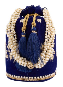 Designer Navy Blue Hand Embroidred Potli Bag