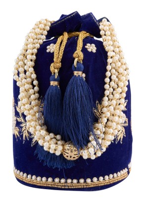 Designer Navy Blue Hand Embroidred Potli Bag