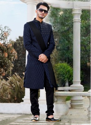 Designer Navy Blue Indowestern Set