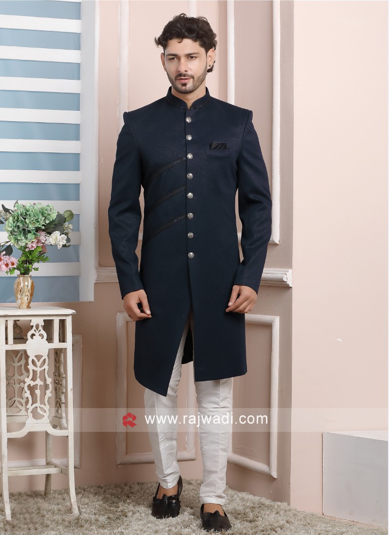 Designer Navy Blue Indowestern Set For Men