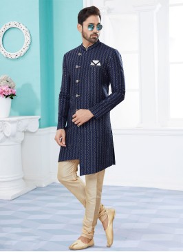 Designer Navy Blue Indowestern Set For Men