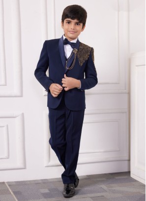 Designer Navy Blue Suit In Art Silk