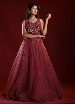 Designer Net Gown In Onion Pink Color