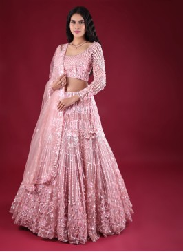 Pink heavy flare bridal lehenga with gota and Resham embroidery – Ricco  India