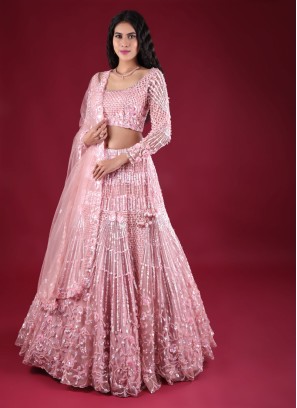 Designer Net Lehenga Choli In Baby Pink Color