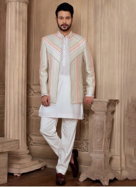 Designer Off White Indowestern Set