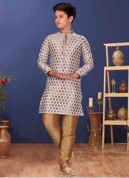 Designer Off White Jacquard Silk Kurta Pajama