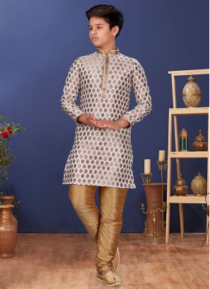 Designer Off White Jacquard Silk Kurta Pajama