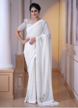 Designer Off White Sequins Embroidered Wedding Trendy Saree