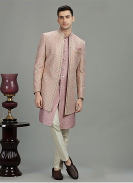 Designer Onion Pink Color Indowestern For Mens