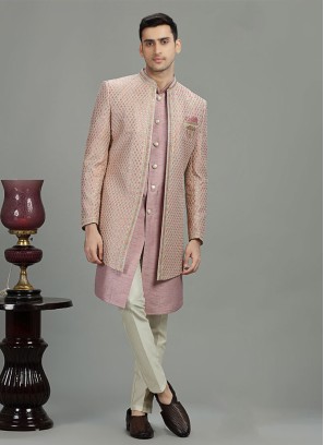 Designer Onion Pink Color Indowestern For Mens