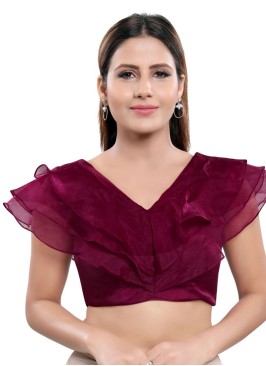 Designer Organza Readymade Blouse In Wine Color