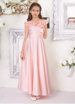 Designer Peach Satin Silk Gown