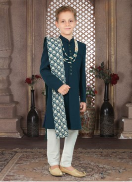 Designer Peacock Blue Sherwani For Wedding