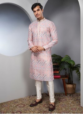 Designer Pink Art Silk Kurta Pajama