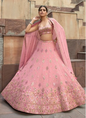 Designer Pink Chiffon Wedding Lehenga Choli