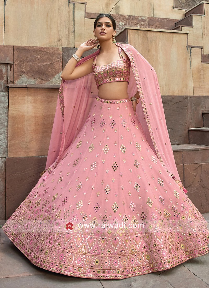 Shop Designer Pure Silk Pink Bridal Lehenga Choli Online India & USA –  Sunasa