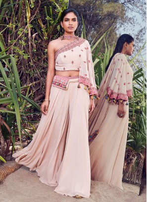 Designer Pink Palazzo Suit With Crop Top