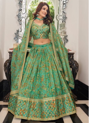 Rama Blue Floral Printed Womens Lehenga Choli