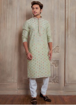 Designer Pista Green Kurta Pajama