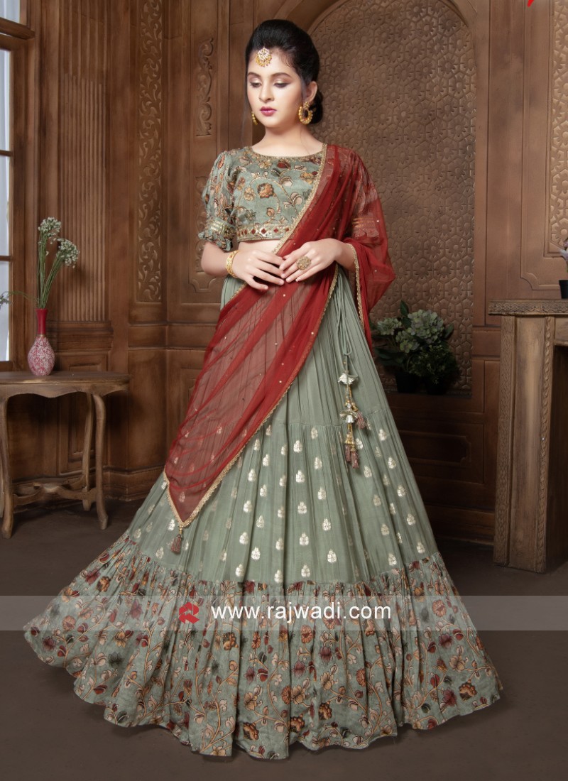 Pista Green Color Wedding Collection Semi- Stiched Lehenga Choli With belt  :: MY SHOPPY LADIES WEAR