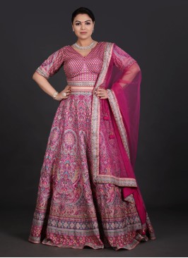 Rani Pink Designer Satin Silk Printed Lehenga Choli