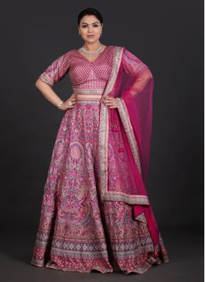 Rani Pink Designer Satin Silk Printed Lehenga Choli