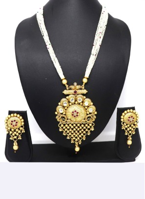 Designer Pure Brass Metal Gold Plated Long Necklace Set
