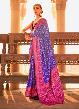 Designer Violet & Pink Woven Patola Silk Saree