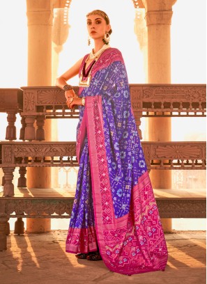 Designer Violet & Pink Woven Patola Silk Saree