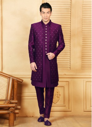 Designer Purple Indowestern Set For Men