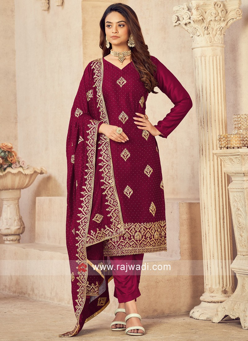 Designer Rani Color Embroidered Dress Material