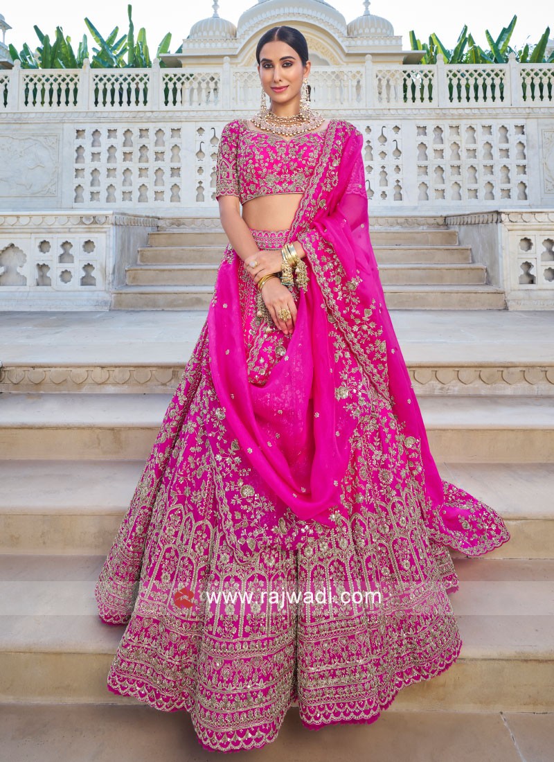 Rani Colored Heavy Embroidered Bridal Silk Lehenga Choli