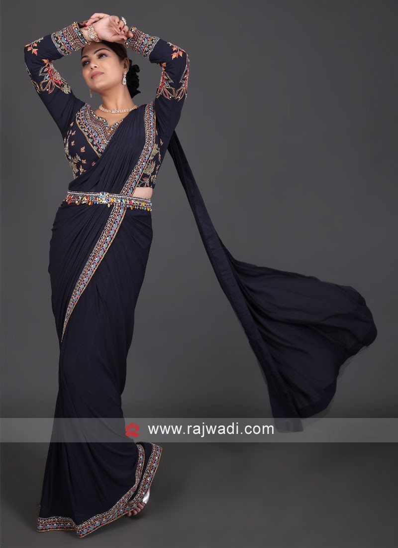 Navy Blue Drape Saree