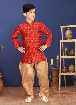 Designer Red Color Indowestern Set For Boys