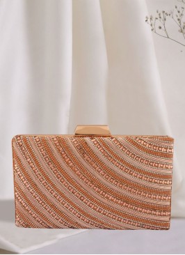 Designer Rose Gold Embroidered Clutch Bag