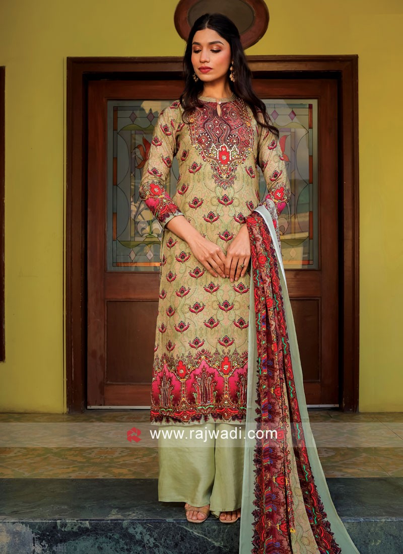 Buy Winter Wear Pista green Digital Printed Work Pashmina Salwar Suit  Online From Surat Wholesale Shop.