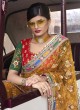 Designer Thread Embroidered Net Saree in Mustard Yellow