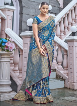 Designer Woven Banarasi Silk in Blue Color