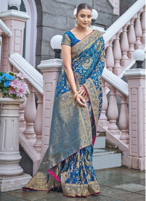 Designer Woven Banarasi Silk in Blue Color