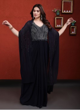 Designer Sequins Navy Blue Gown with Jacket